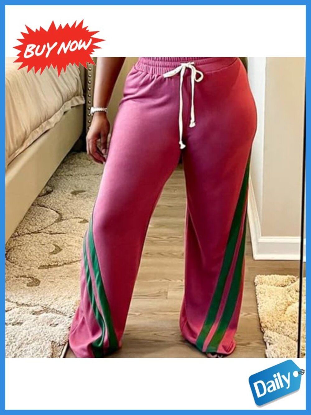 Striped Wide Leg Drawstring Track Pants Sweatpants - Picture 2 of 5